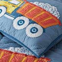 Construction Trucks Quilted Sham - Blue, Standard,Blue Multi