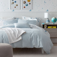 Ditsy Gingham Classic Cool Organic Cotton Percale Bed Sheet Set - Blue, Twin XL,Ditsy Gingham Blue