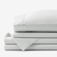 Ditsy Gingham Classic Cool Organic Cotton Percale Bed Sheet Set - Gray, Queen,Ditsy Gingham Gray