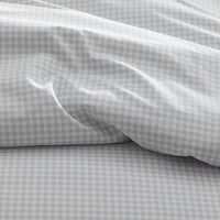 Ditsy Gingham Classic Cool Organic Cotton Percale Bed Sheet Set - Gray, Queen,Ditsy Gingham Gray