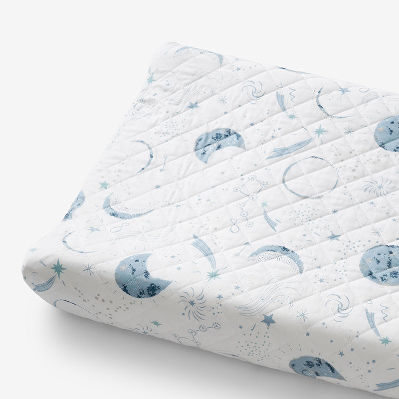 Night Sky Classic Cool Organic Cotton Percale Quilted Changing Pad Cover - Blue,Night Sky White