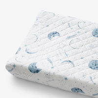 Night Sky Classic Cool Organic Cotton Percale Quilted Changing Pad Cover - Blue,Night Sky White