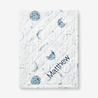 Night Sky Classic Cool Organic Cotton Percale Quilted Reversible Sherpa Stroller Blanket - Blue,Night Sky White