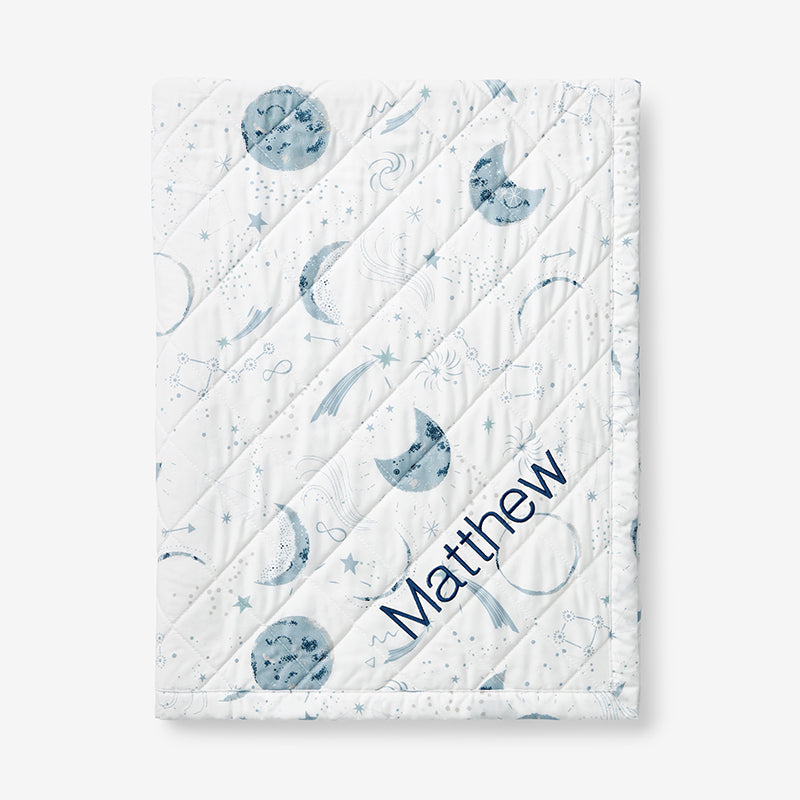 Night Sky Classic Cool Organic Cotton Percale Quilted Reversible Sherpa Stroller Blanket - Blue,Night Sky White