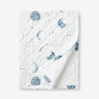 Night Sky Classic Cool Organic Cotton Percale Quilted Reversible Sherpa Stroller Blanket - Blue,Night Sky White