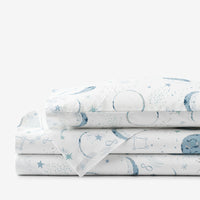 Night Sky Classic Cool Organic Cotton Percale Toddler Bed Sheet Set - Blue,Night Sky White