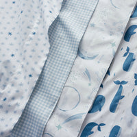 Night Sky Classic Cool Organic Cotton Percale Toddler Bed Sheet Set - Blue,Night Sky White