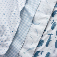 Whale School Classic Cool Organic Cotton Percale Toddler Bed Sheet Set - Blue,Whale School White