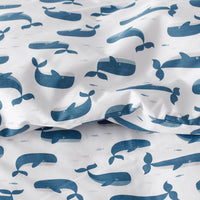 Whale School Classic Cool Organic Cotton Percale Toddler Bed Sheet Set - Blue,Whale School White