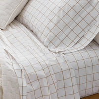 Tailored Stripes and Plaids Classic Cool Cotton Percale Flat Bed Sheet - Block Plaid Wheat, Twin/Twin XL,Block Plaid Wheat