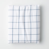 Tailored Stripes and Plaids Classic Cool Cotton Percale Fitted Bed Sheet - Block Plaid Navy, Twin XL,Block Plaid Navy