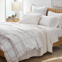 Tailored Stripes and Plaids Classic Cool Cotton Percale Fitted Bed Sheet - Block Plaid Wheat, Twin,Block Plaid Wheat