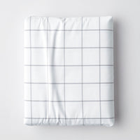 Tailored Stripes and Plaids Classic Cool Cotton Percale Fitted Bed Sheet - Block Plaid Light Graphite, Twin,Block Plaid Light Graphite
