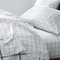 Tailored Stripes and Plaids Classic Cool Cotton Percale Fitted Bed Sheet - Block Plaid Light Graphite, Twin,Block Plaid Light Graphite