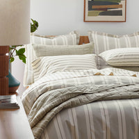 Tailored Stripes and Plaids Classic Cool Cotton Percale Fitted Bed Sheet - Wide Stripe Moss Green, Twin XL,Wide Stripe Moss Green