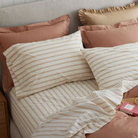 Tailored Stripes and Plaids Classic Cool Cotton Percale Fitted Bed Sheet - Narrow Stripe Gold, Twin XL,Narrow Stripe Gold