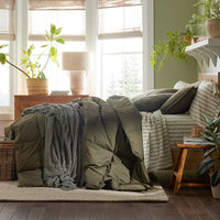 Tailored Stripes and Plaids Classic Cool Cotton Percale Fitted Bed Sheet - Narrow Stripe Moss Green, Twin XL,Narrow Stripe Moss Green