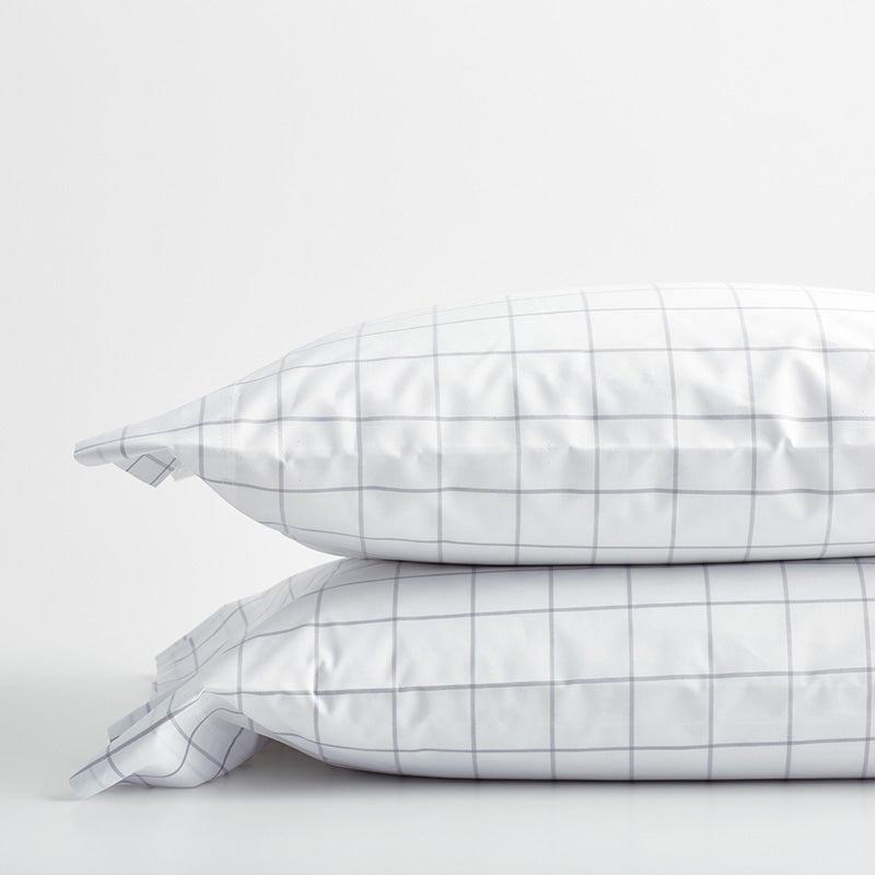 Tailored Stripes and Plaids Classic Cool Cotton Percale Pillowcase Set - Block Plaid Light Graphite, King,Block Plaid Light Graphite