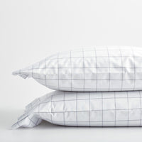 Tailored Stripes and Plaids Classic Cool Cotton Percale Pillowcase Set - Block Plaid Light Graphite, King,Block Plaid Light Graphite