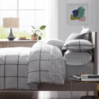 Tailored Stripes and Plaids Classic Cool Cotton Percale Pillowcase Set - Block Plaid Light Graphite, King,Block Plaid Light Graphite