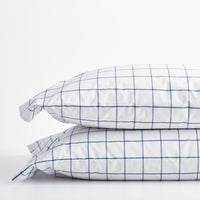 Tailored Stripes and Plaids Classic Cool Cotton Percale Pillowcase Set - Block Plaid Navy, Standard,Block Plaid Navy