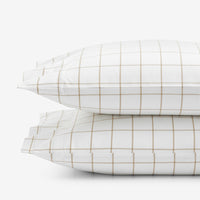 Tailored Stripes and Plaids Classic Cool Cotton Percale Pillowcase Set - Block Plaid Wheat, Standard,Block Plaid Wheat