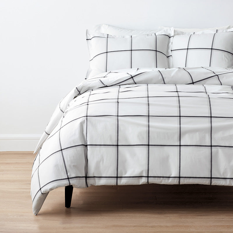 Tailored Stripes and Plaids Classic Cool Cotton Percale Bed Duvet Cover - Window Pane Plaid Graphite Black, Twin/Twin XL,Window Pane Plaid Graphite Black
