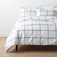 Tailored Stripes and Plaids Classic Cool Cotton Percale Bed Duvet Cover - Window Pane Plaid Navy, Twin/Twin XL,Window Pane Plaid Navy