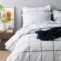 Tailored Stripes and Plaids Classic Cool Cotton Percale Bed Duvet Cover - Window Pane Plaid Navy, Twin/Twin XL,Window Pane Plaid Navy