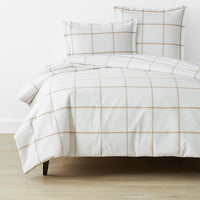 Tailored Stripes and Plaids Classic Cool Cotton Percale Bed Duvet Cover - Window Pane Plaid Wheat, Twin/Twin XL,Window Pane Plaid Wheat