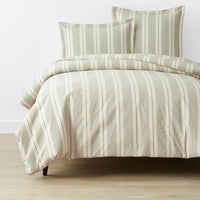 Tailored Stripes and Plaids Classic Cool Cotton Percale Bed Duvet Cover - Wide Stripe Moss Green, Twin/Twin XL,Wide Stripe Moss Green