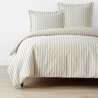 Tailored Stripes and Plaids Classic Cool Cotton Percale Bed Duvet Cover - Narrow Stripe Moss Green, Twin/Twin XL,Narrow Stripe Moss Green
