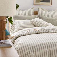 Tailored Stripes and Plaids Classic Cool Cotton Percale Bed Duvet Cover - Narrow Stripe Moss Green, Twin/Twin XL,Narrow Stripe Moss Green
