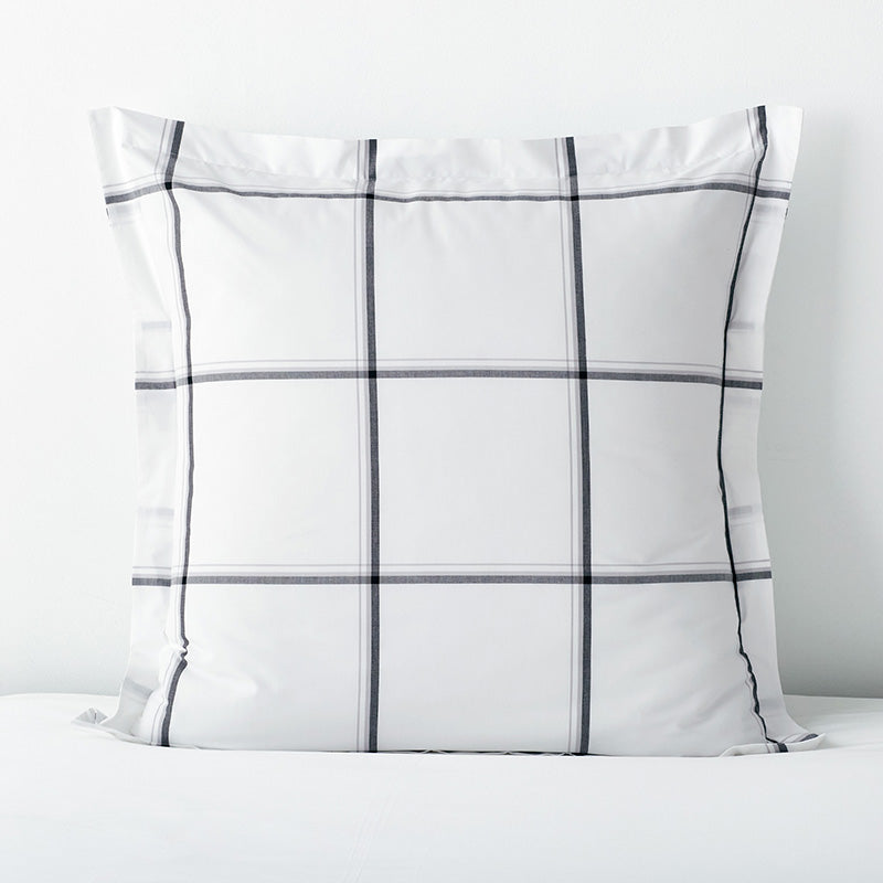 Tailored Stripes and Plaids Classic Cool Cotton Percale Sham - Window Pane Plaid Graphite Black, Euro,Window Pane Plaid Graphite Black