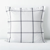 Tailored Stripes and Plaids Classic Cool Cotton Percale Sham - Window Pane Plaid Graphite Black, Euro,Window Pane Plaid Graphite Black