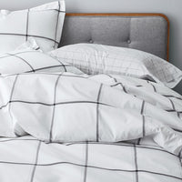 Tailored Stripes and Plaids Classic Cool Cotton Percale Sham - Window Pane Plaid Graphite Black, Standard,Window Pane Plaid Graphite Black