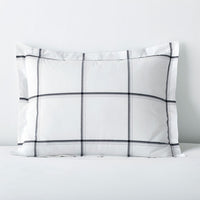 Tailored Stripes and Plaids Classic Cool Cotton Percale Sham - Window Pane Plaid Graphite Black, Standard,Window Pane Plaid Graphite Black