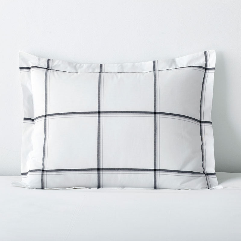 Tailored Stripes and Plaids Classic Cool Cotton Percale Sham - Window Pane Plaid Graphite Black, Standard,Window Pane Plaid Graphite Black