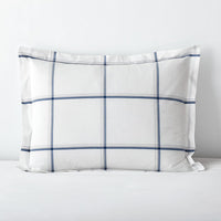 Tailored Stripes and Plaids Classic Cool Cotton Percale Sham - Window Pane Plaid Navy, Standard,Window Pane Plaid Navy