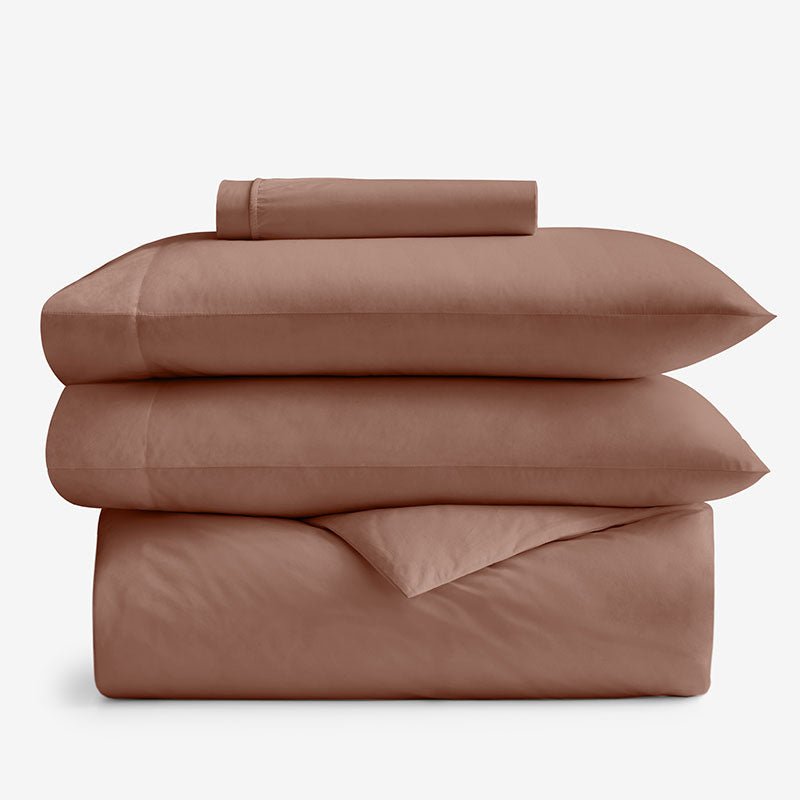 4-Piece Classic Cool Cotton Percale Solid Bedding Bundle - Twin XL, Clay,Clay