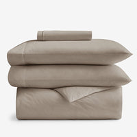 4-Piece Classic Cool Cotton Percale Solid Bedding Bundle - Twin XL, Cocoa,Cocoa