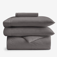 4-Piece Classic Cool Cotton Percale Solid Bedding Bundle - Twin XL, Graphite,Graphite