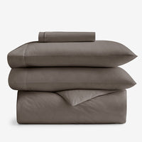 4-Piece Classic Cool Cotton Percale Solid Bedding Bundle - Twin XL, Mocha,Mocha