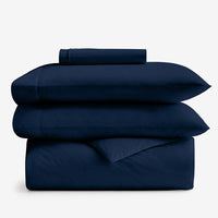 4-Piece Classic Cool Cotton Percale Solid Bedding Bundle - Twin XL, Navy,Navy