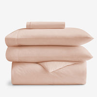 4-Piece Classic Cool Cotton Percale Solid Bedding Bundle - Twin XL, Peach Nectar,Peach Nectar