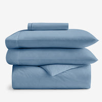 4-Piece Classic Cool Cotton Percale Solid Bedding Bundle - Twin XL, Porcelain Blue,Porcelain Blue