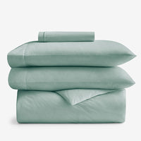 4-Piece Classic Cool Cotton Percale Solid Bedding Bundle - Twin XL, Sea Mist,Sea Mist