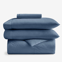 4-Piece Classic Cool Cotton Percale Solid Bedding Bundle - Twin XL, Slate Blue,Slate Blue