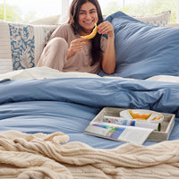 4-Piece Classic Cool Cotton Percale Solid Bedding Bundle - Twin XL, Slate Blue,Slate Blue