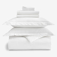 7-Piece Classic Cool Cotton Percale Solid Duvet Cover, Shams and Sheeting Bundle,